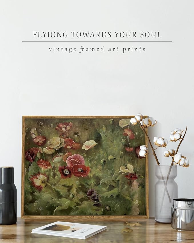 SHENIFY Vintage Landscape Framed Canvas Wall Art Poppies Flower Classic Wall Prints Modern Kitchen Bathroom Office Decor - 11x14in Natural Framed