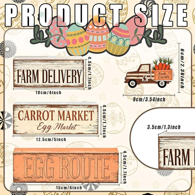Easter Decorations - Farm Delivery Easter Truck Tiered Tray Decor - Wooden Farmhouse Easter Tabletop Sign with Carrots & Eggs - Rustic Spring Home Decor for Shelf Mantel Kitchen - Spring Home Decor for Living Room, Kitchen Counter