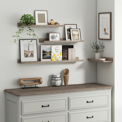 Axeman Picture Ledge Shelf | 24 Inch Grey Floating Shelves Set of 3 | Rustic Grey Wall Shelves with Lip | 24" Picture Shelf for Wall with Ledge | Photo Shelves