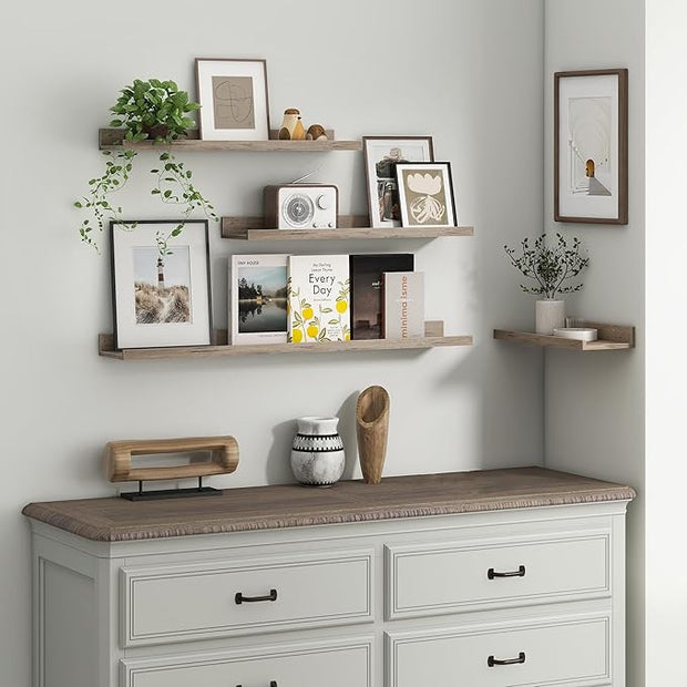 Axeman Picture Ledge Shelf | 24 Inch Grey Floating Shelves Set of 3 | Rustic Grey Wall Shelves with Lip | 24" Picture Shelf for Wall with Ledge | Photo Shelves