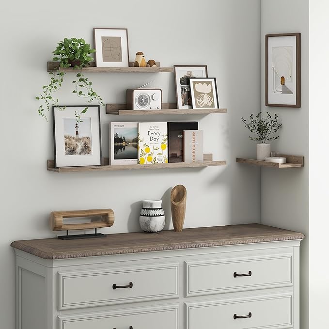 Axeman 36 Inch Floating Shelves | Grey Picture Ledge Shelf Set of 3 | Rustic Grey Wood Wall Shelves with Lip | 36