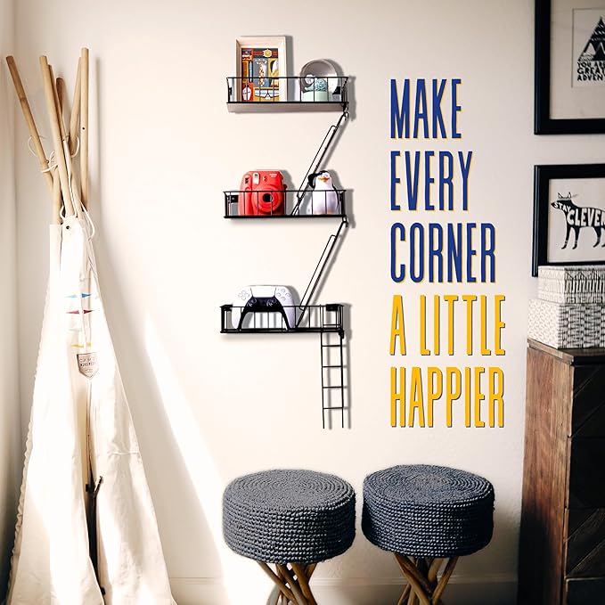 Fire Escape Wall Shelf - New York Decorative Floating Shelf - Wall Art Ladder Shelf - Black Metal Trinket Shelves for Bedroom, Home, Office, Storage and Display (3-Tier)