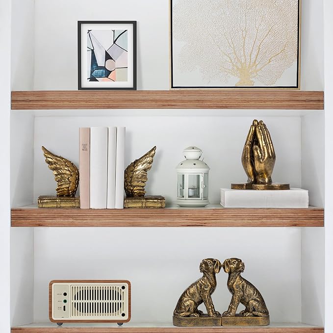 Decorative Bookends for Shelves, Dog Book Ends for Heavy Books, Labrador Retriever Statues Bookends for Heavy Books with Anti-Slip Base Book Holders for Home Office Decor (Gold)