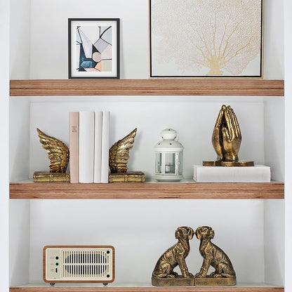 Decorative Bookends for Shelves, Dog Book Ends for Heavy Books, Labrador Retriever Statues Bookends for Heavy Books with Anti-Slip Base Book Holders for Home Office Decor (Gold)