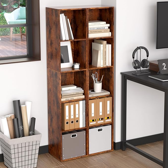 5 Cube Storage Organizer, 5 Tier Cube Low Bookcase Freestanding Storage Display Organizer, Five-Cubes Open Shelf Bookshelf for Home Office (Retro Brown, 5-Cube)