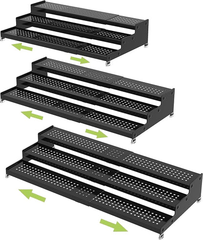 Metal Spice Rack Organizer for Cabinet, 3 Tier Expandable Spice Storage Shelf, Great for Kitchen Cabinets, Cupboard,Pantry and Countertop More,Metal Plate with Hole(3PACKS/Black)