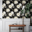 Dark Floral Wallpaper Peel and Stick Boho Wallpaper 17.5in x 118in White Floral Contact Paper Self Adhesive Waterproof Vintage Flowers Wall Paper for Bedroom Walls Countertop(White,Golden)