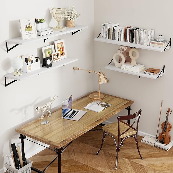 Axeman Floating Shelves for Wall White - 48 Inch Wide x 12 Inch Deep Wall Shelves Set of 2 - White Deep Wood Floating Shelves for Living Room Bedroom Laundry Room
