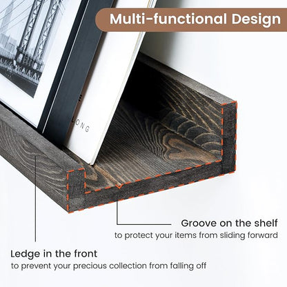 48 Inches Long Floating Shelves for Wall, Solid Pine Wood Picture Ledge Shelves, Wall Shelves with Lips, Nursery Book Shelves for Toys Storage Living Room Bedroom Photo Frames (2 Pcs, Grey)
