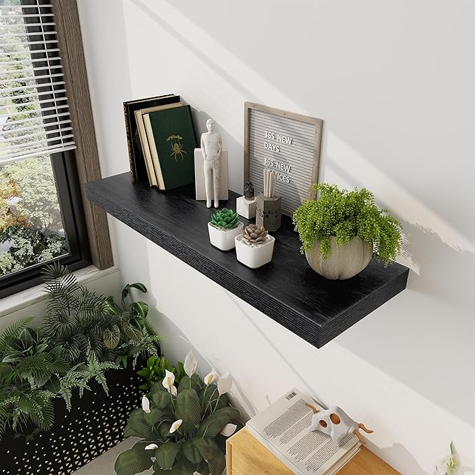 Black Floating Shelves 36 Inch Long, 12 Inch Deep Floating Shelves for Wall, 36 x 12 Shelves for Wall Storage & Display, 2