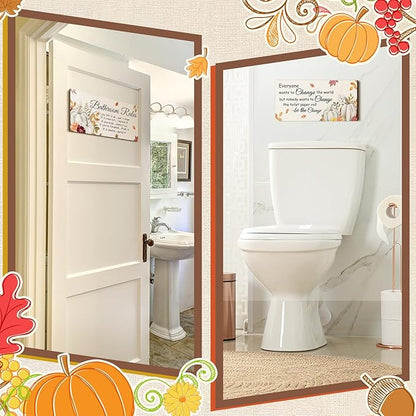 Jetec 2 Pieces Funny Bathroom Signs Bathroom Wall Decor Toilet Wall Accessories Farmhouse Toilet Rustic Wooden Signs, 12x6 Inch(Fall Style)
