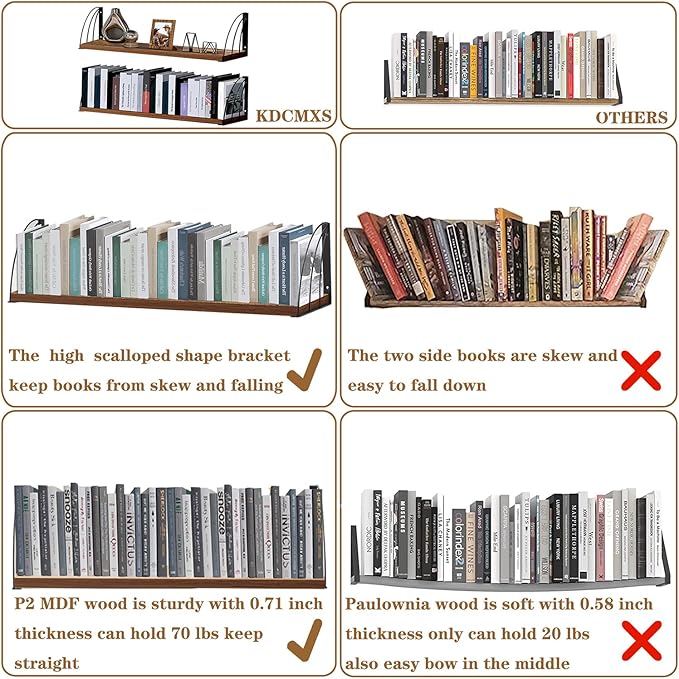 Thicked 0.71 IN Floating Book Shelves for Wall Set of 2,Large 31.5×7.9 IN Rustic Floating Shelves,Rustic Brown Floating Bookshelf,Hanging Bookshelves for Wall, Farmhouse,Laundry Room,Bedroom,Kitchen.