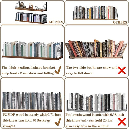 Thicked 0.71 IN Floating Book Shelves for Wall Set of 2,Large 31.5×7.9 IN Rustic Floating Shelves,Rustic Brown Floating Bookshelf,Hanging Bookshelves for Wall, Farmhouse,Laundry Room,Bedroom,Kitchen.