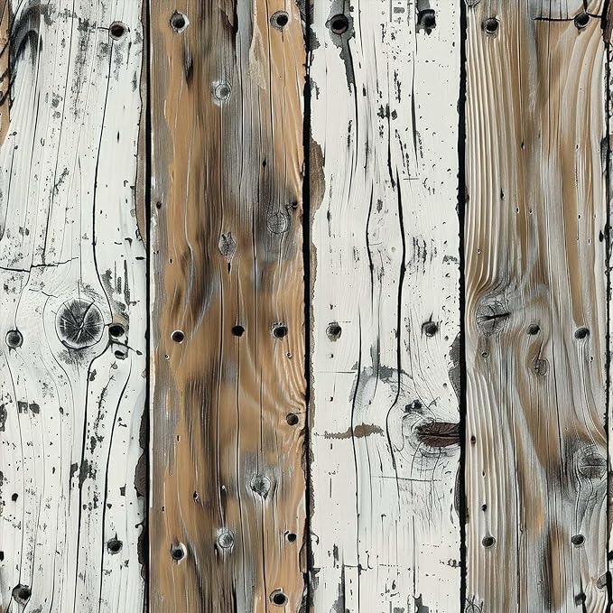 FLFK Shiplap Wallpaper Peel and Stick Removable Wood Wallpaper 16" x 256" Vinyl Waterproof Gray-White and Brown Contact Paper Self Adhesive Wall Paper for Bedroom Bathroom Cabinet Decor
