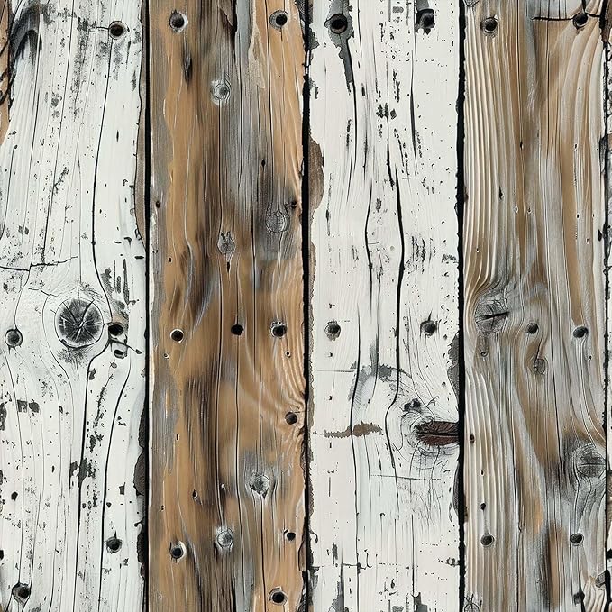 FLFK Wood Wallpaper Peel and Stick Gray-White and Brown Shiplap Wall Paper for Living Room Bedroom Kitchen Office Apartment Decor 16in x 128in