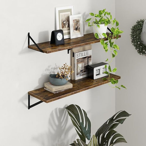 Axeman Deep Floating Shelves - 40 Inch Floating Shelves Set of 2-12 Inch Deep Brown Wood Wall Shelves for Living Room Bathroom Kitchen