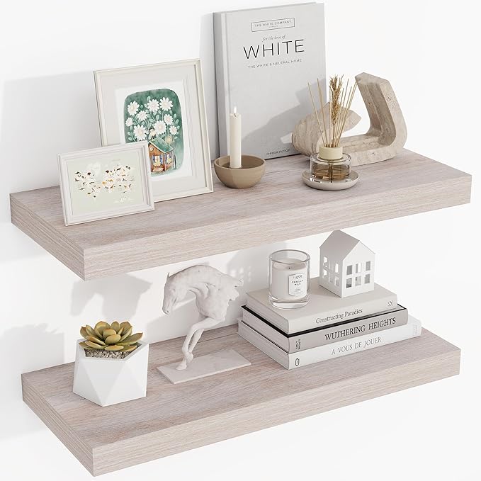 24 Inch Floating Shelves, 3D Textured Wood Grain, 24