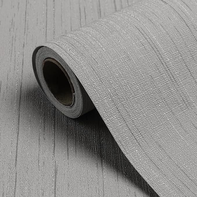 Grey Grasscloth Peel and Stick Wallpaper 15.7" X 120" Textured Self-Adhesive Contact Paper Linen Grasscloth Removable Wallpaper for Cabinets Counter Top Liners
