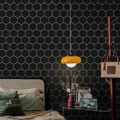 Black Geometric Wallpape Peel and Stick Wallpaper Gold and Black Contact Paper 17.3”×393”Decorative Shelf Draw er Liner Roll Waterproof