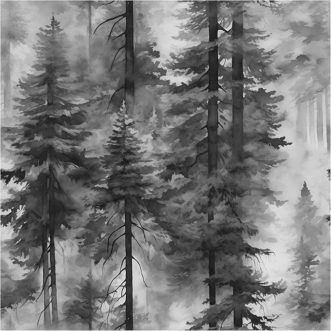 HAOKHOME Forest Peel and Stick Wallpaper Black and White Removable Vinyl Wall Mural for Bathroom Bedroom Accent Wall Self Adhesive Tree Contact Paper 17.3in x 118in