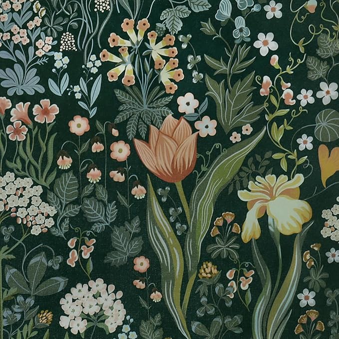 Peel and Stick Wallpaper Vintage Wall Paper Green Floral Contact Paper Removable Wallpaper 17.3"x78.7" Leaf Flower Self Adhesive for Bedroom Drawer Decor Vinyl Rolls