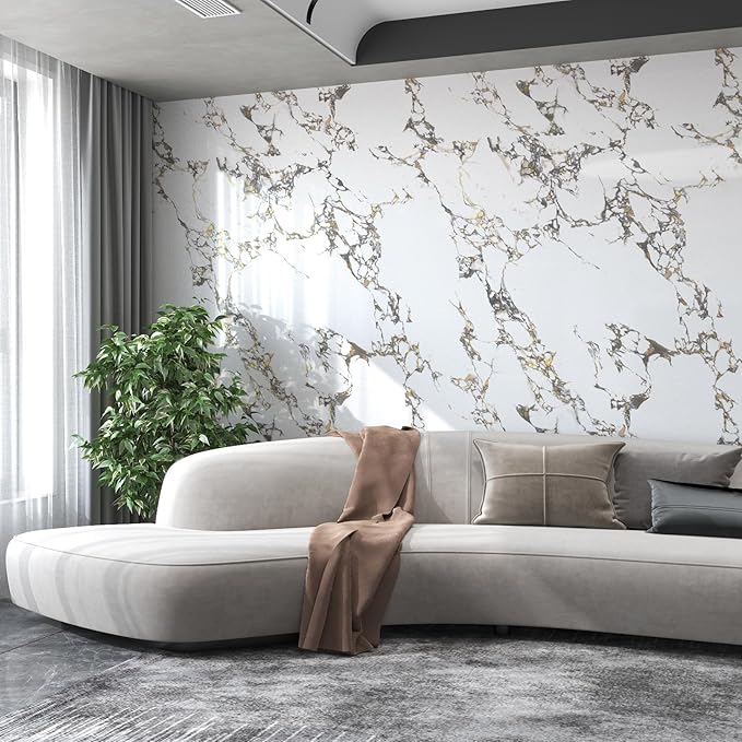 32x157inch Glossy White Gold Marble Contact Paper peel and stick Removable Wall Paper Counter Kitchen Marble Wallpaper Vinyl Wrap for Countertops Waterproof laundry Room Backsplash Living Room
