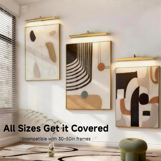 Art Light for Wall Picture Brass, 6000mAh Rechargeable Wireless Wall Sconce,Battery Operated Remote Dimmable Lighting for Hallway Sconce(24 in, 2 Pack)