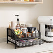 Coffee Bar Organizer - Coffee Station for Countertop, Metal and Wood K Cup holder Storage Basket with Drawer for Syrup, Cups, Stirrer, Condiment, Tea Organizer, Black