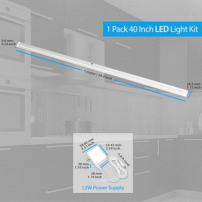 EShine Hand Wave Activated Under Cabinet LED Lighting Kit, Dimmable, 1-Pack 40 in - Touchless Dimming Control, White Under Counter Lights for Kitchen, Garage, Office, Desk - Cool White (6000K)