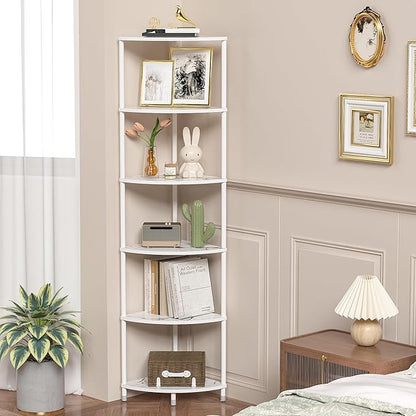 6 Tier Corner Shelf Stand, 54.4" Kitchen Shelf Organizer with Metal Frame, Small Corner Shelf for Organization & Storage, Marble White Corner Shelf for Kitchen Decor Accessories