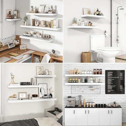 RICHFOCUS 31.5Inch Floating Shelves for Wall 2 Pack Shelves for Bedroom|Kitchen|Bathroom Wall Mounted Rustic Wood Floating Shelf with Invisible Brackets for Books|Storage|Decor, White