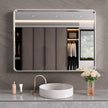 Brushed Nickel Bathroom Mirror 48x30 Inch, Brushed Silver Metal Frame Mirror Wall Mounted, Rounded Rectangle Bathroom Vanity Mirror, Tempered Glass, Anti-Rust, Horizontal/Vertical