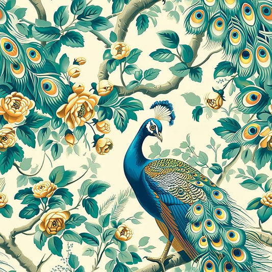 FLFK Green Peacock Wallpaper,Peel and Stick Wall Mural for Living Room, Bedroom, Kitchen, Office, Apartment Decor 16"x128"