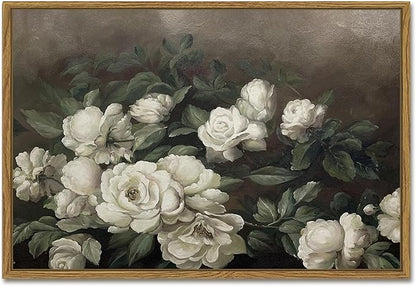 SHENIFY 16x24in Large Vintage Landscape Framed Canvas Wall Art Rose Flower Classic Wall Prints Modern Kitchen Bathroom Office Decor - Natural Framed