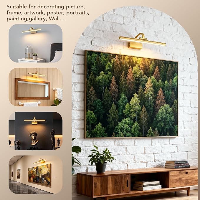 Picture Light,Picture Lights for Wall Cordless,16" Picture Lights with Timer and Dimmable,Battery Wall Lights for Display Gallery Painting Art Frame Portrait-L Gold