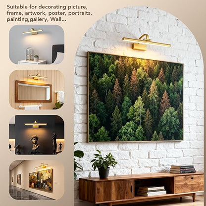 Picture Light,Picture Lights for Wall Cordless,16" Picture Lights with Timer and Dimmable,Battery Wall Lights for Display Gallery Painting Art Frame Portrait-L Gold