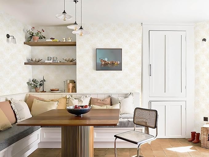 Boho Wallpaper Beige Wall Paper Peel and Stick Modern Beige and White Geometric Fireworks Contact Paper Renter Friendly Self-Adhesive Removable Bathroom Bedroom Laundry Room 17.3" × 393"