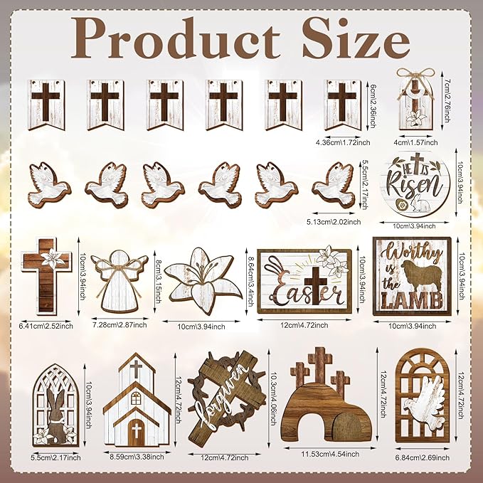 Amyhill 31 Pcs Religious Easter Tiered Tray Decor Christian Easter Decorations He is Risen Christian Wooden Signs Farmhouse Cross Lily Dove Table Decor for Home Kitchen Shelf Coffee Bar