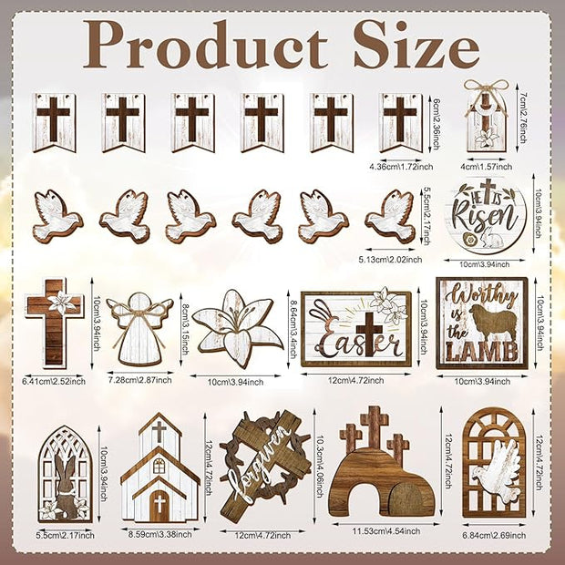 Amyhill 31 Pcs Religious Easter Tiered Tray Decor Christian Easter Decorations He is Risen Christian Wooden Signs Farmhouse Cross Lily Dove Table Decor for Home Kitchen Shelf Coffee Bar
