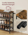 VASAGLE 5-Tier Shoe Rack, Large Shoe Storage Organizer for Closet, Entryway, 18-24 Pairs, with 4 Metal Mesh Shelves, 10.8 x 29.5 x 36.6 Inches, Rustic Brown and Black ULBS115KD01