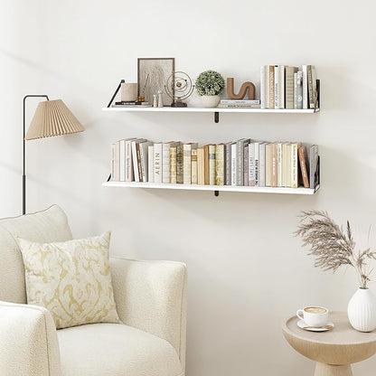 Heimlove White Deep Floating Shelves for Wall, 40W x 8D Wood Wall Shelves Set of 2, Wide Floating Bookshelf for Living Room, Kitchen, Office, Bedroom and Decor Storage, with Black Bracket - White