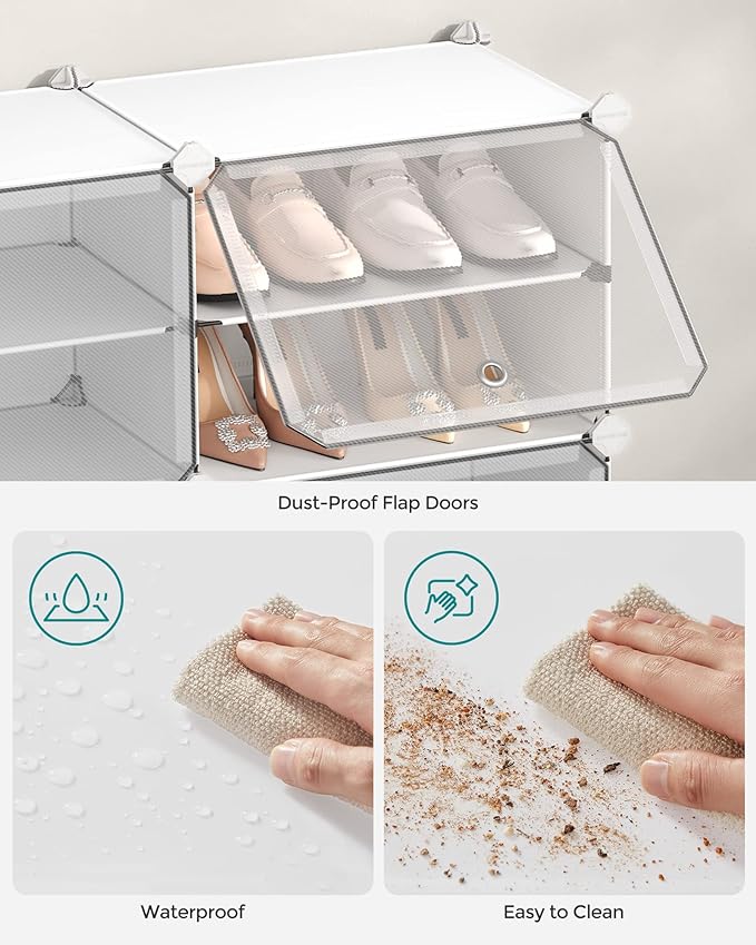 SONGMICS Shoe Rack Organizer, 8-Tier Shoe Storage Cabinet for Closet and Entryway, Holds 32 Pairs of Shoes, Adjustable, Cloud White and Trasparent ULPC034W01