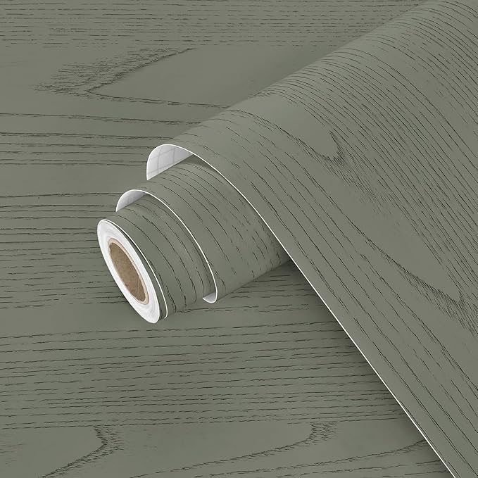 Wallercity Vintage Green Wood Peel and Stick Countertops Waterproof Faux Wood Wallpaper Self Adhesive Wooden Contact Paper Easy to Clean Green Contact Paper for Cabinets Table Kitchen 15.8''x78.7''