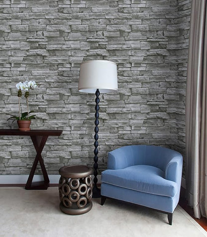 Timeet 3D Brick Stone Wallpaper Peel and Stick Wallpaper Self Adhesive 17.7"x197" Grey Stone Contact Paper for Living Room Bathroom Fireplace Kitchen Decoration Removable Vinyl Wall Paper Roll