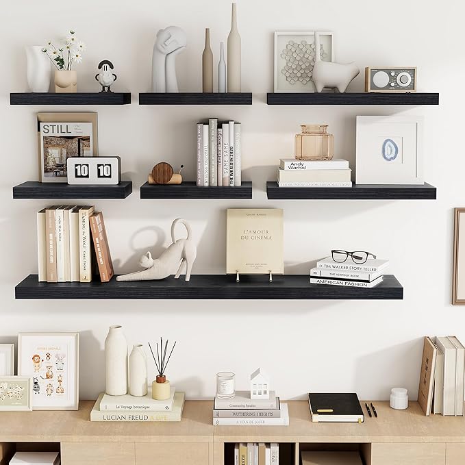 32 Inch Floating Shelves, 3D Textured Wood Grain, 32