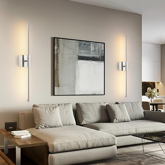 40 Inch Sand-Nickel Battery Operated Wall Sconces Set of Two, Dimmable Wall Sconces with Remote Control, Rechargeable Sconces, LED Wireless Wall Lights for Bedroom, Living Room, Bathroom