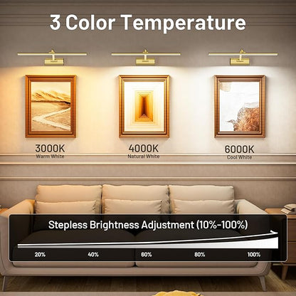 AIFEI Wireless Picture Lights for Wall Battery Operated, 8000mAh Long-Last Lights for Pictures on Wall, Remote & Touch, 3 Color Dimmable No Wiring Needed Art Light for Paintings Poster, 23.6" Brass