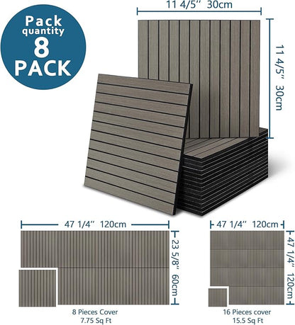8-Pack Peel and Stick Acoustic Wall Panels, 11.8" x 11.8" PET Soundproof & Noise Cancelling Acoustic Felt, Self-Adhesive 3D Sound Absorbing Slat Wall Paneling for Interior Wall Decor, Gray