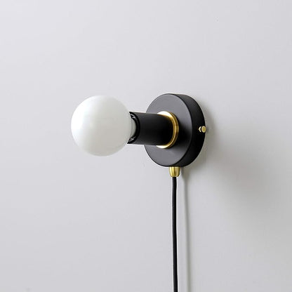 BRIGHTTIA Matte Black Plug-in Simple Ring Wall Sconce Light - Brushed Brass Color Accents - Modern Minimalist Lighting - Mid Century Industrial Exposed Bulb Wall Lamp - 16Ft Fabric Cord (BW0005-1BP)