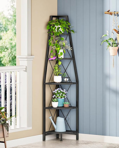 5-Tier Corner Shelf, Corner Bookshelf, Ladder Shelf, Floor Standing Storage Rack, Open Display Stand, Plant Stand, for Living Room, Bedroom, Study, Bathroom, Black TCJ22BB